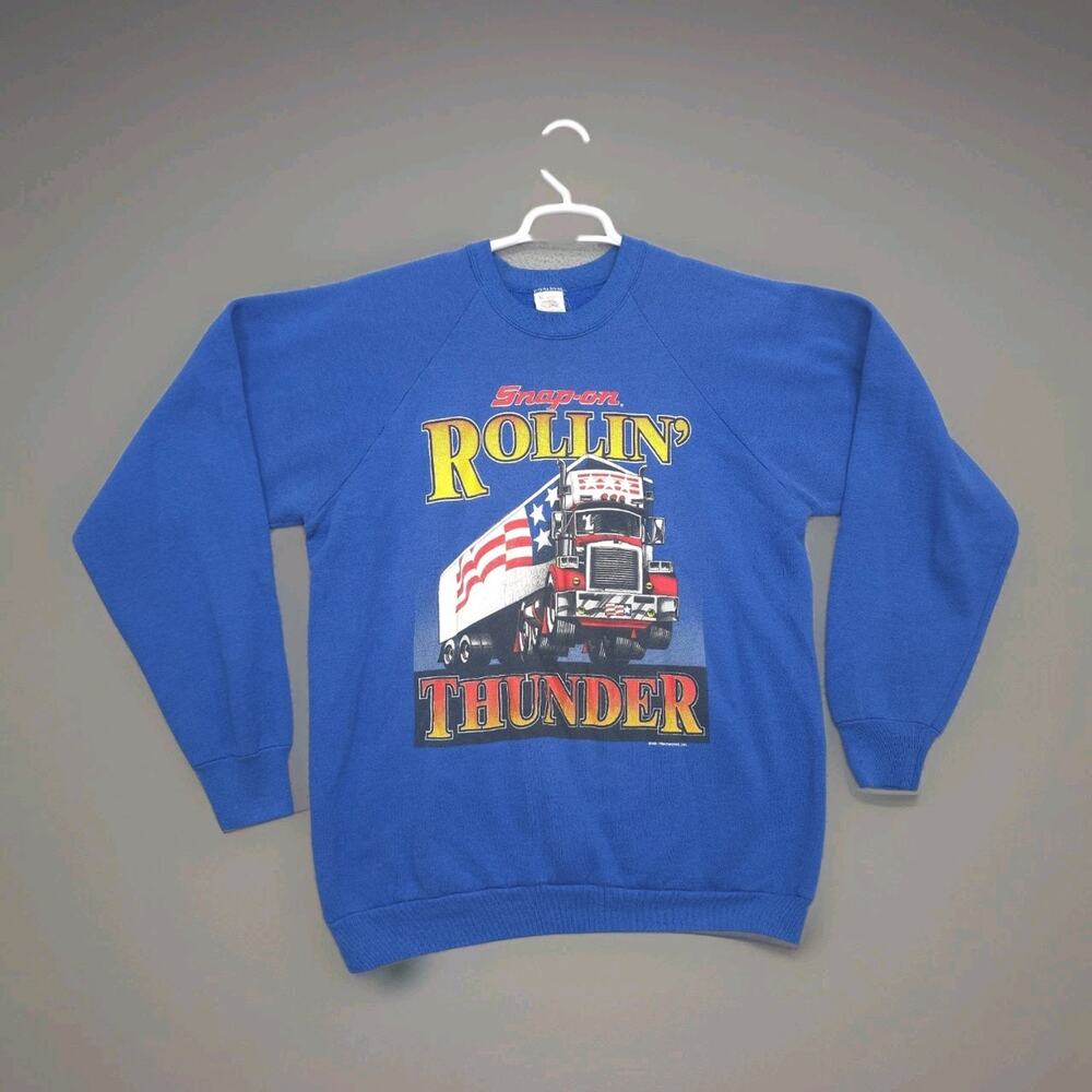 Snap on Tools Pullover Sweatshirt XL Rollin Thunder USA Made Truck Graphic VTG